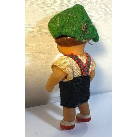 Vintage German ARI Rubber Doll 3" Dollhouse Miniature Red Shoes Green Hat - Picture 2 of 6